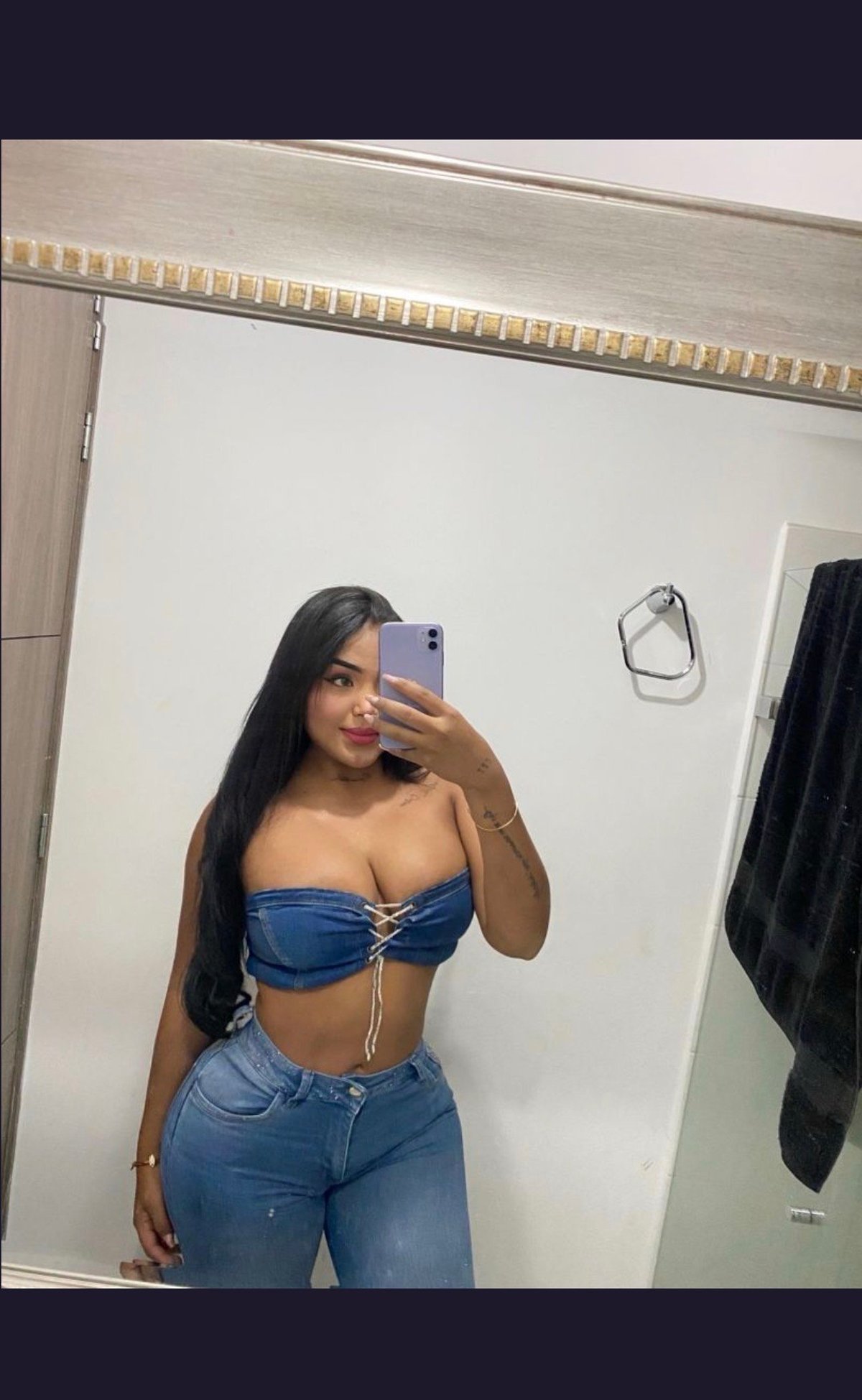 Celeste in blue denim crop top