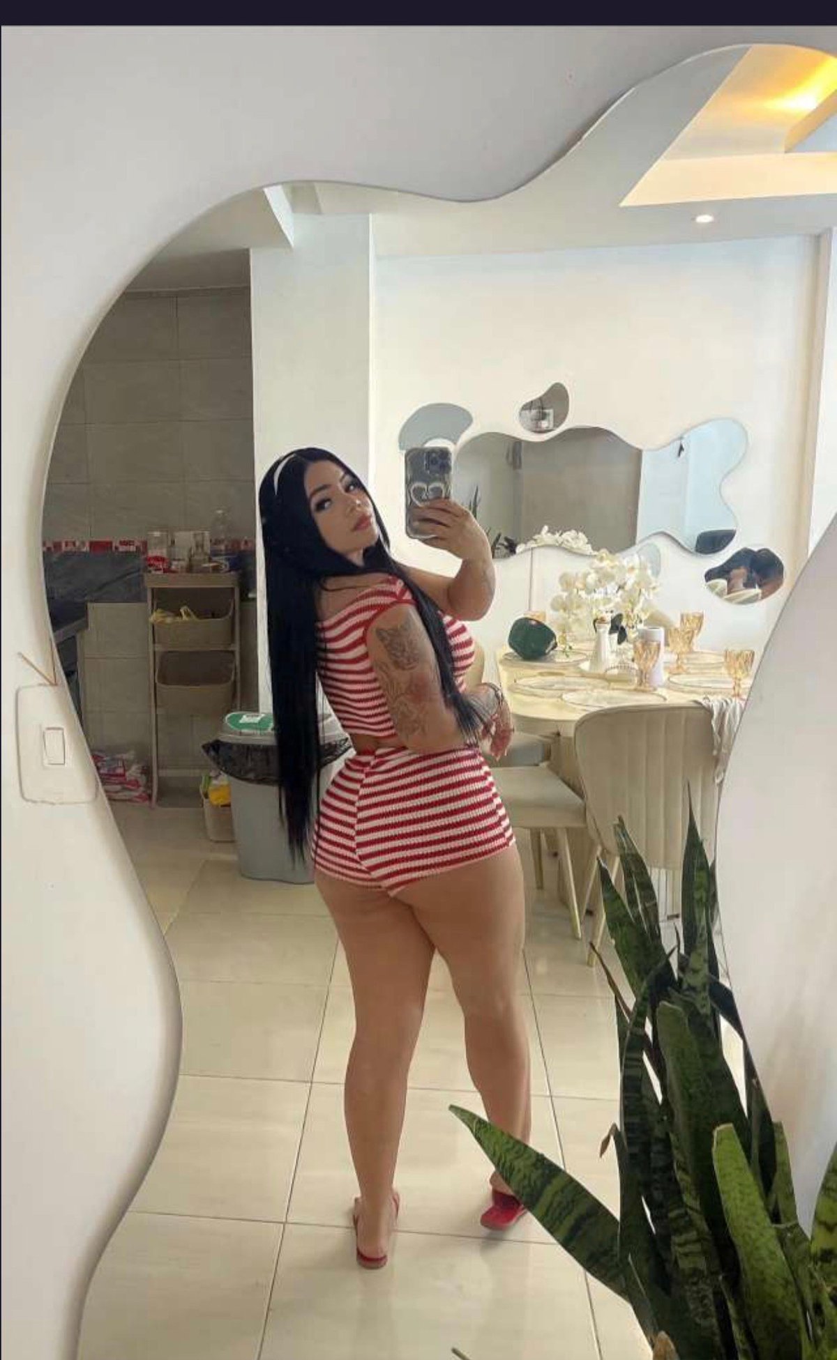 Quinn in striped dress