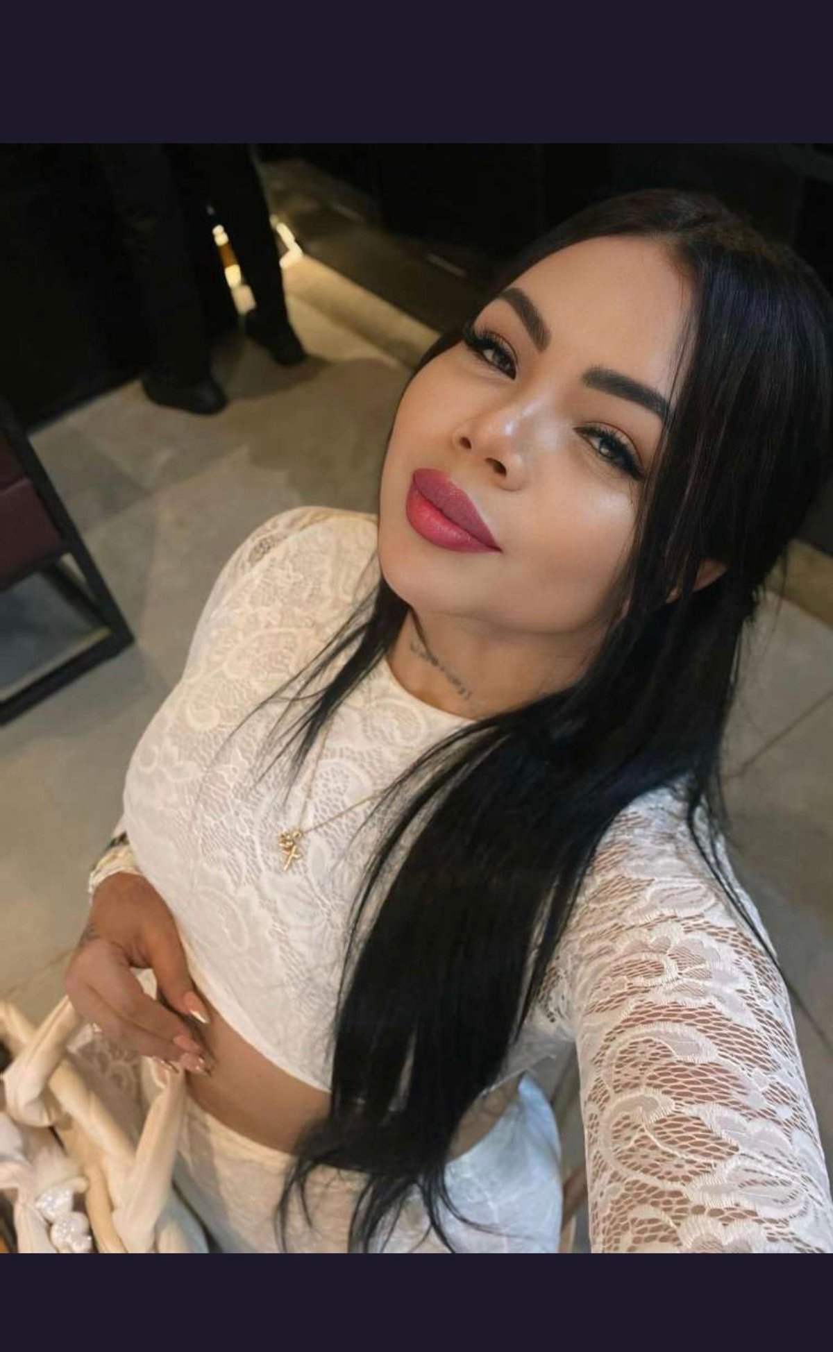 Quinn in white lace top