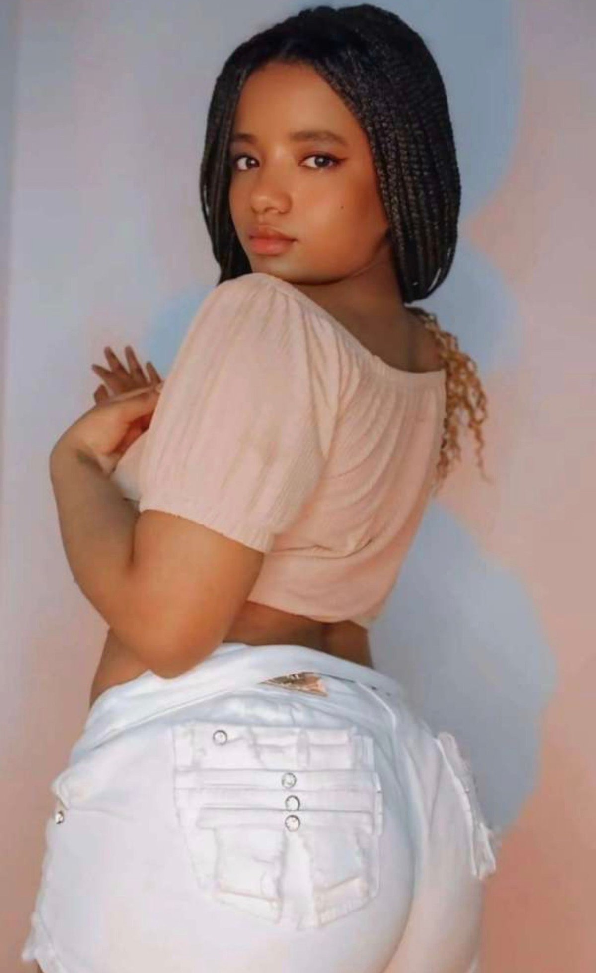 Monroe in pink crop top